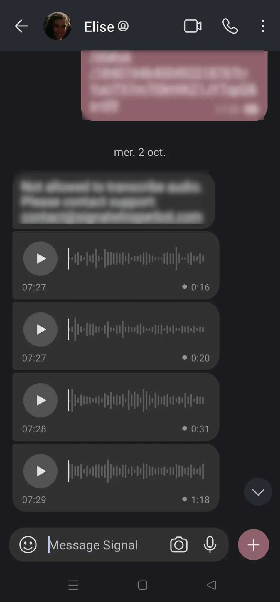 Sélection du message vocal dans Signal