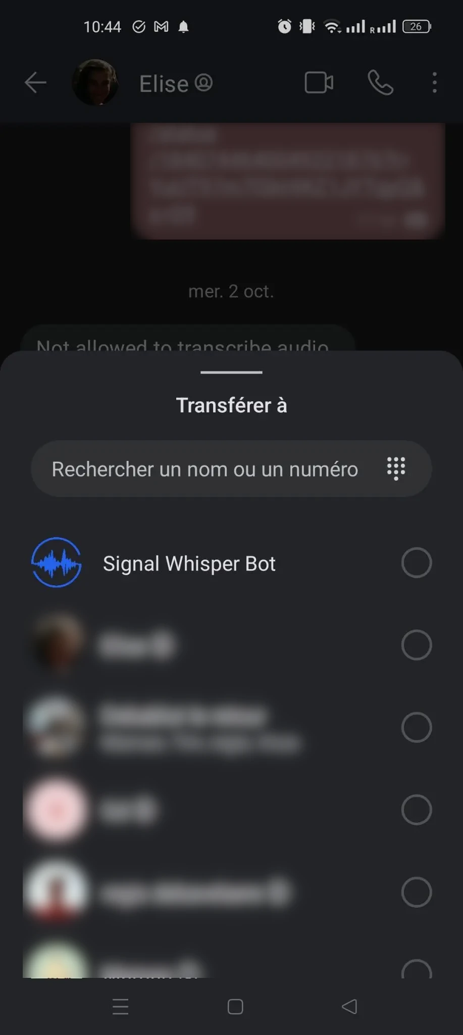 Liste de contacts à qui transférer le message audio